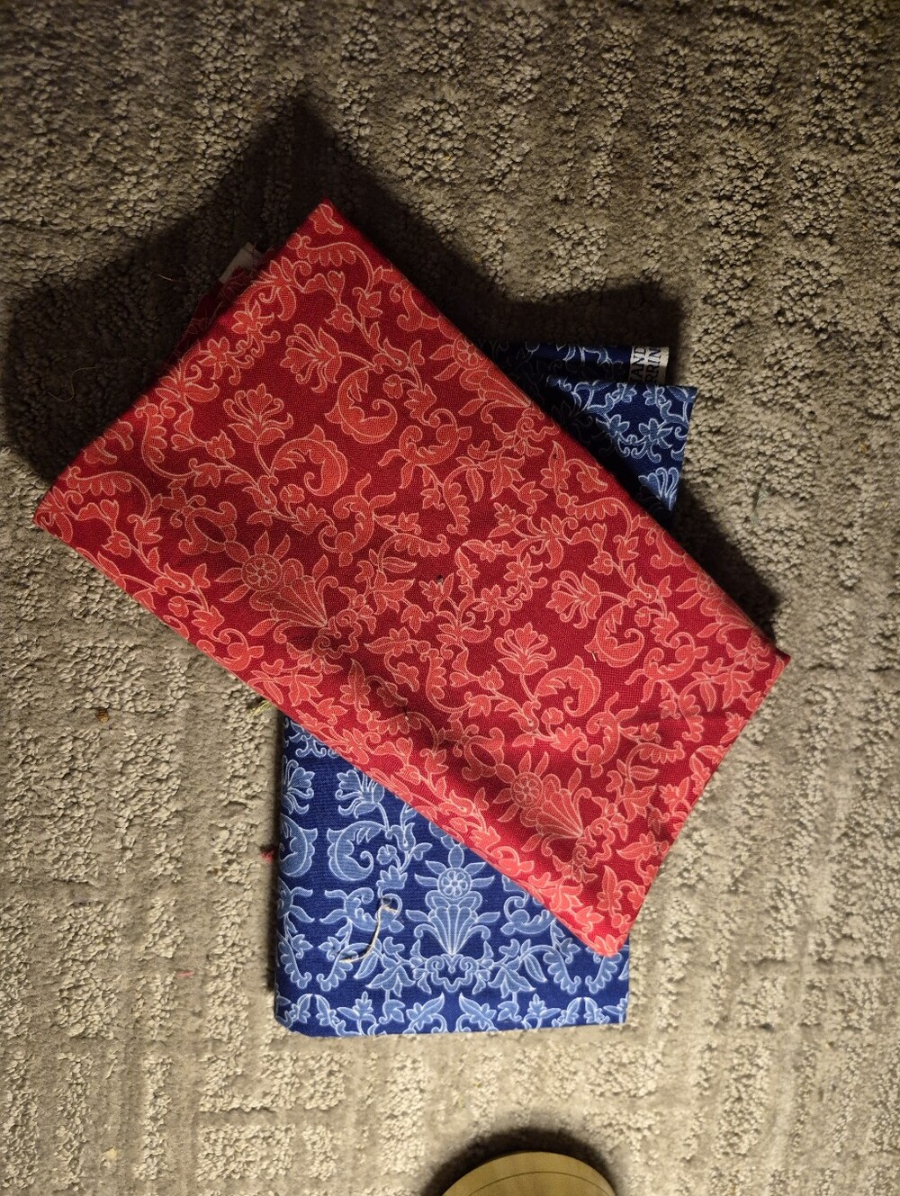 Red and Blue Floral Damask Designer Fabric Bundle Lot Two Pcs. 1 Yard Each